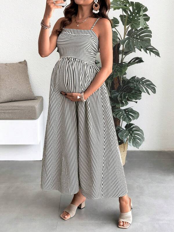 SHEIN Maternity Striped Cami Long Dress For Summer Vacation