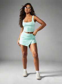 MISSGUIDED Msgd Sports Performance Two Piece Workout Set Tank Top Skort Training Gear Fitness Activewear Tennis Skirt Gym Outfit Athletic Apparel - Blue - View 3