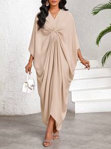 SHEIN Lady 女士休闲宽松蝙蝠袖连衣裙，纯色，适合度假装 女士波西米亚风/波西米亚风/波西米亚风女装