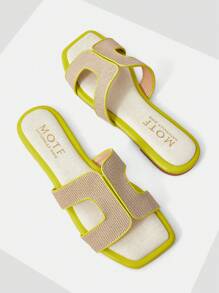 MOTF PREMIUM SQUARE TOE CONTRAST TRIM FLAT SANDALS