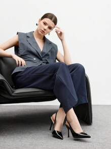 CUCCOO BIZCHIC Women's 2024 New Gold Strap Slide Sandals, 2024 Spring & Autumn Pointed Toe Slim Heel Fashionable Minimalist Design, Versatile To Pair With Dresses And High Heels For Christmas - Black - View 10