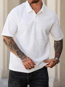 Manfinity Homme Áo thun polo tay ngắn họa tiết jacquard đơn sắc thường ngày dành cho nam - trắng - Xem 1