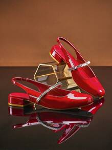 SHUZIA Damen Mode Alltags vielseitige Pumps mit Strass Dekor, rote Schuhe