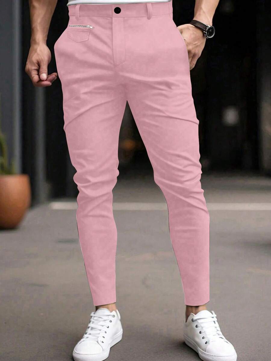 Manfinity Homme Men's Pocket Skinny Casual Dress Pants, Versatile - Pink - View 1