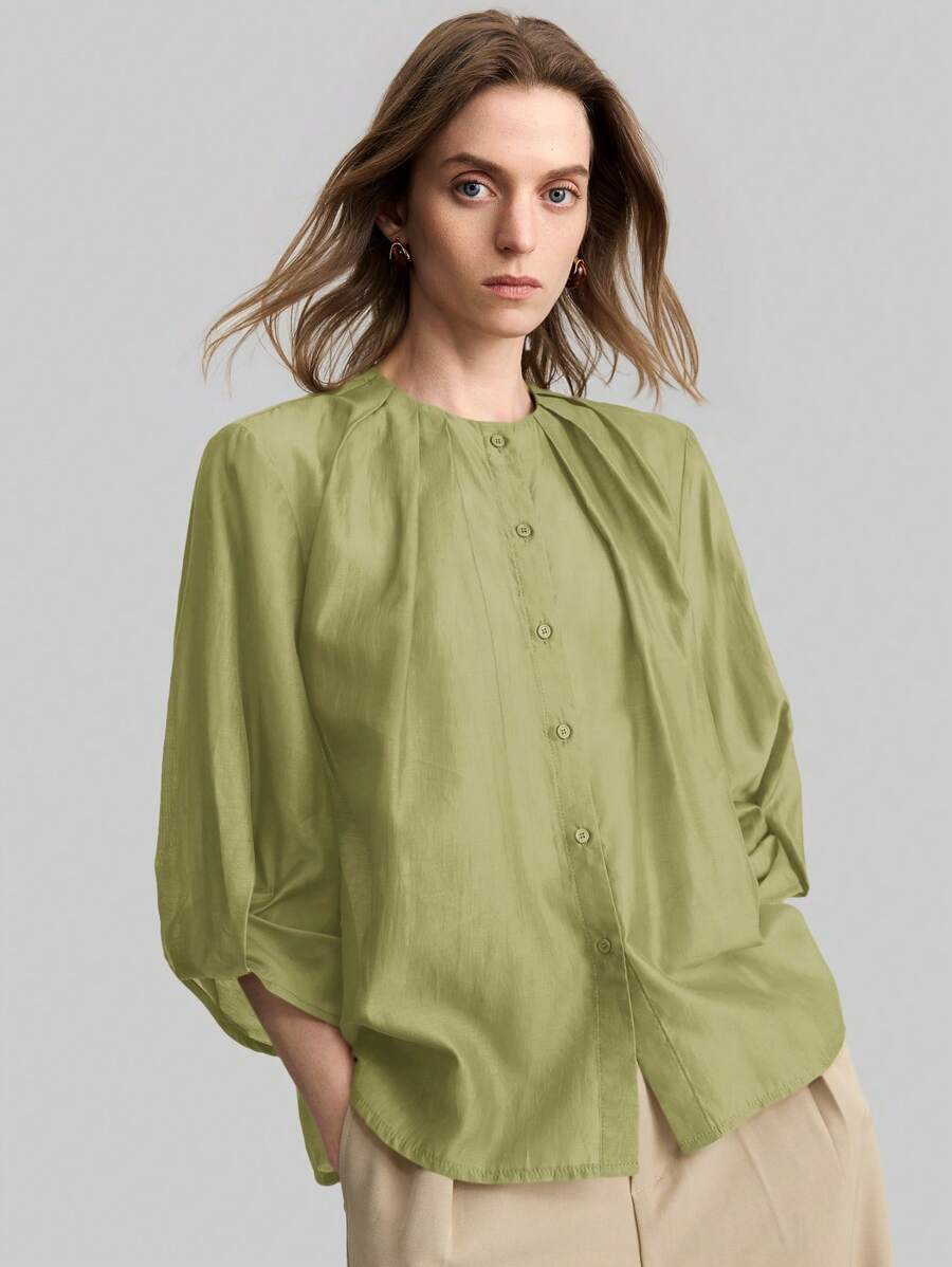 Ontre 2025年夏季女士休闲商务正装衬衫，适合7月4日国庆节、骄傲节、海滩度假、生日派对、老师、乡村音乐节，宽松纯色衬衫，女士夏季上衣，办公室休闲装，婚礼宾客装