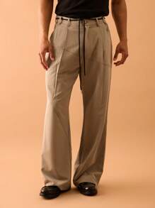 Musero Straight Leg Woven Seam Detail Trousers Summer Streetstyle Vacation Casual Smart - Grey - View 2