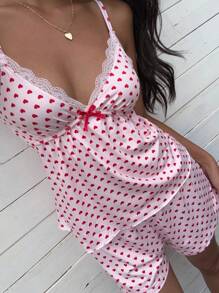 SHEIN EZwear 女式心形图案吊带背心和短裤两件套 - 粉色 - 查看 5