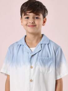 SUMWON Casual Summer Short Sleeve Button Down Shirt Tie Dye Gradient Boys Youth Cool Beach Vacation Resort Breathable Linen Feel Top Holiday Everyday Wear