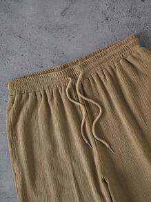 Men Button Front Pocket Short Sleeve Shirt And Drawstring Waist Long Pants 2-Piece Set - Khaki - View 8