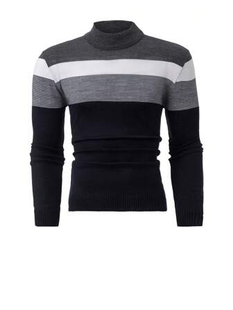 RueChic Men Color Block Casual Crew Neck Regular Sweater