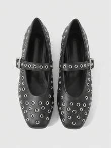 ROMWE Goth 复古舒适休闲踝靴红色油蜡皮革交叉带方头平底鞋