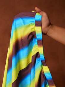 Slaydiva 2025 新款春夏大码女装两件套：露肩短款上衣（配系带）+渐变彩虹条纹高低长裙，适合毕业派对、音乐节、约会、复古度假、公路旅行、度假、热带度假 - B - 彩色 - 查看 8