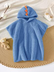 SHEIN Baby Boy Summer Casual Vacation Cute Versatile Blue Plush Dinosaur Hooded Swimwear Cover-Up, Suitable For Beach, Spa, Swimming, Home