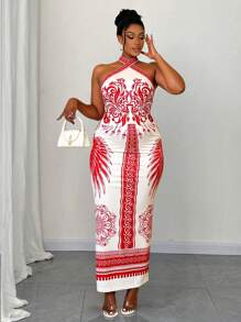 Maweii 大码花卉印花 V 领开衩连衣裙，夏季假日 - 彩色 - 查看 3