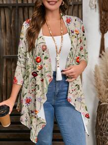 EMERY ROSE Plus Size Women Casual Floral Printed Summer Jacket Autumn And Winter Fall - Multicolor - View 4