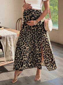 SHEIN 孕妇高腰时尚豹纹开衩裙