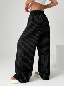 Solflare Striped Patch Decor Straight Leg Casual Pants, Plus Size