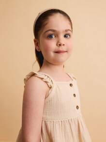 Ontre Young Girl Loose Casual Solid Color Cap Sleeve Tank Top, Summer - Apricot - View 4