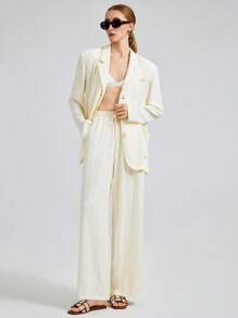 Ontre Traje informal de 2025 para el nuevo Festival de Música, Concierto, Festival de Música Country, Atuendo de actuación musical para mujer, Pantalón ancho de lino color beige claro, Conjunto de traje casual