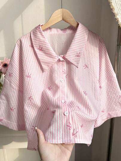 Comfortcana Plus Size Women Striped Shirt, Fashionable For Summer