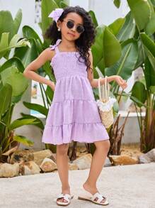 Young Girl's Macaron Color Casual Dress Suitable For Weekend Getaways, Camping, Beach Vacations, School, Campus, College - Purple - View 5