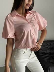 Chiquease Blusa de manga abullonada de diseño único para mujer - Rosa - Ver 7