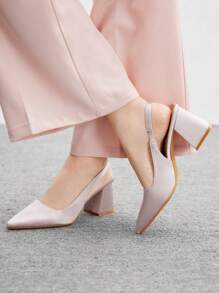 CUCCOO BIZCHIC Fashion Pink Satin Pointed Toe Chunky Heel Pumps, Suitable For Commuting, Dating, Party, Events For Christmas Spring Shoes - Pink - View 4