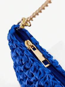 SHEIN SXY 女士手提包，草编包，时尚，优雅，简约，个性化，适合海滩，度假，节日，夏季，海边 - 藍色 - 查看 6