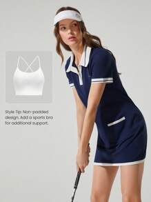 GLOWMODE Cotton Piqué Full Court Colorblock Decorative Pockets Button Polo Collar Dress Tennis Golf Pickleball Low Impact Daily Casual Wear