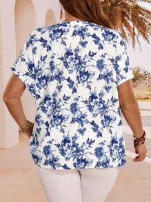 EMERY ROSE Summer Large Blue & White Floral Open Cardigan, Women Summer Clothes - Blue and White - View 2