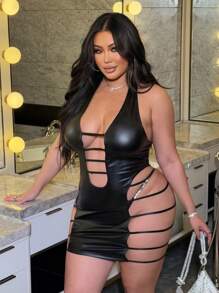 NU&NOW Vestido corto entallado de punto sexy sin espalda para mujer de talla grande para ir de club