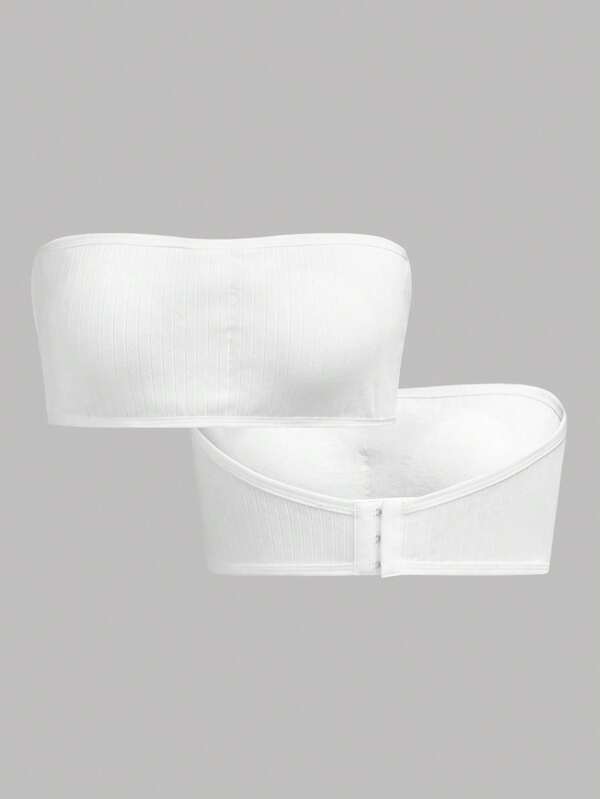 SHEIN Girlism Set 2 buc. camisol minimalist cu nervuri moi pentru adolescente, cu pernuțe detașabile și închidere cu 3 rânduri de nasturi