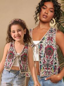 Adorable Girl Floral Patterned Vest, Versatile Summer