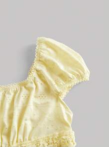 SHEIN MOD Jacquard Gathered Waist Tee With Cap Sleeves, Yellow - Yellow - View 4