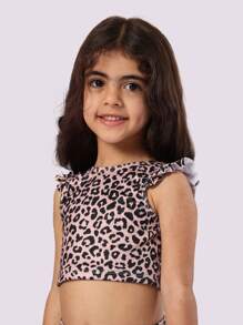SUMWON Girls Two Piece Swimsuit Ruffle Trim Leopard Pattern Beach Vacation Pool Summer Bathing Suit Textured Fabric - Multicolor - View 3