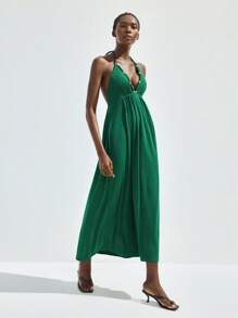 Maija Robe d'été 2025 nouvelle avec décoration de perles en métal, dos noué. Robe décontractée chic et élégante, polyvalente, pour plage, vacances, ville, soirées, brunch, bureau, graduation, festival de St. John - Vert - Voir 3