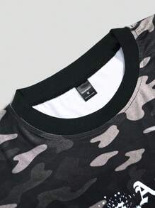 Manfinity EMRG Men's Letter & Camouflage Print Round Neck Casual Tank Top Men Camouflage Tshirt Los Angeles T Shirt Men S Camo