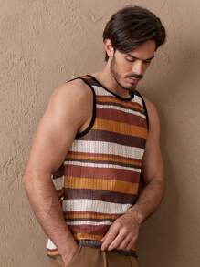 HIMLAND Men Striped Print Tank Top Sleeveless Graphic Colorful Tank Top