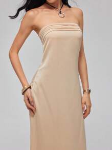 Roylia Sexy Elegantly Minimalist Strapless Backless Maxi Dress - Gold - View 4