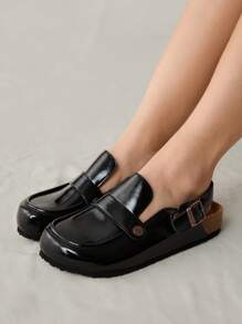 Solecia Women's Slip-On Mules Platform Shoes, Thick Sole Backless Loafers, Spring/Autumn - Black - View 11