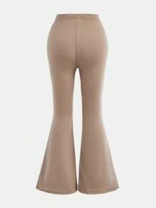 SHEIN Girlism Tween Girls Casual Simple Letter Print Loose Fit Short Sleeve T-Shirt And Flared Pants 2 Pieces Set - Khaki - View 7