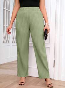 SHEIN Essnce Plus Size Solid Color Pants, Fashion For Summer - Green - View 3