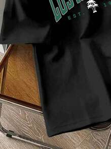 Manfinity Joysei 男士黑色字母印花T恤，适合夏季 - 黑色 - 查看 5