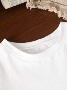 年轻女孩休闲简约图案短袖T恤和短裤套装，适合夏季 - 彩色 - 查看 6