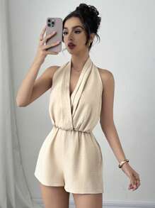 Firerie Mono elegante y romántico sin espalda con cuello halter para mujer, adecuado para fiestas, vacaciones, citas y bodas, cumpleaños