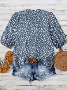 Linhara Blusa estampada con cuello en V para mujer de talla grande, conjunto de verano para mujer