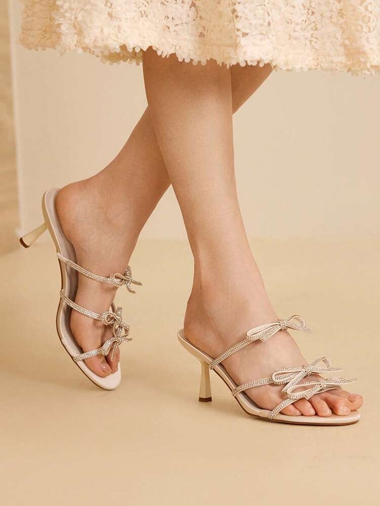WOMEN ROUND TOE BOW DECOR HIGH HEEL SANDALS