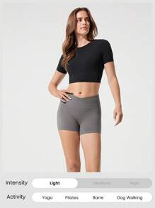 GLOWMODE FeatherFit™ Prime Time Sweat Wicking Removable Cups Stretchy Ultra Crop Top Baby Tee Low Impact Yoga Pilates Studio Gym Daily Active Wear - Black - View 5