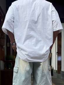 DAZY Camiseta blanca con estampado de letras verdes, telas gráficas para hombre, para el verano