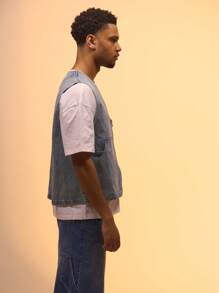 Musero 无袖牛仔拉链夹克夏季街头风格度假休闲 - 淺色水洗藍 - 查看 6